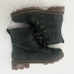 Sorel Lennox Waterproof Lace Up Suede Combat Boots in Dark Moss (Gray/Green)